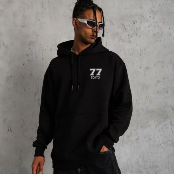 Erkek 3 İplik Pamuklu Kapüşonlu Baskılı Cepli Oversize Sweatshirt Hoodie - Siyah Erkek 3 İplik Pamuklu Kapüşonlu Baskılı Cepli Oversize Sweatshirt Hoodie - Siyah