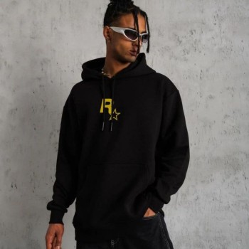 Erkek 3 İplik Pamuklu Kapüşonlu Baskılı Cepli Oversize Sweatshirt Hoodie - Siyah Erkek 3 İplik Pamuklu Kapüşonlu Baskılı Cepli Oversize Sweatshirt Hoodie - Siyah