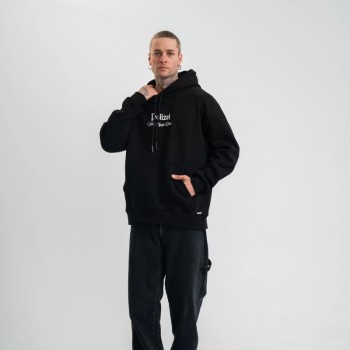Erkek 3 İplik Pamuklu Kapüşonlu Baskılı Cepli Oversize Sweatshirt Hoodie - Siyah Erkek 3 İplik Pamuklu Kapüşonlu Baskılı Cepli Oversize Sweatshirt Hoodie - Siyah