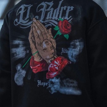 Erkek 3 İplik Pamuklu Kapüşonlu Baskılı Cepli Oversize Sweatshirt Hoodie - Siyah