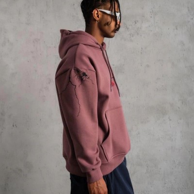 Erkek 3 İplik Pamuklu Kapüşonlu Baskılı Cepli Sweatshirt Hoodie - Gül Kurusu Erkek 3 İplik Pamuklu Kapüşonlu Baskılı Cepli Sweatshirt Hoodie - Gül Kurusu