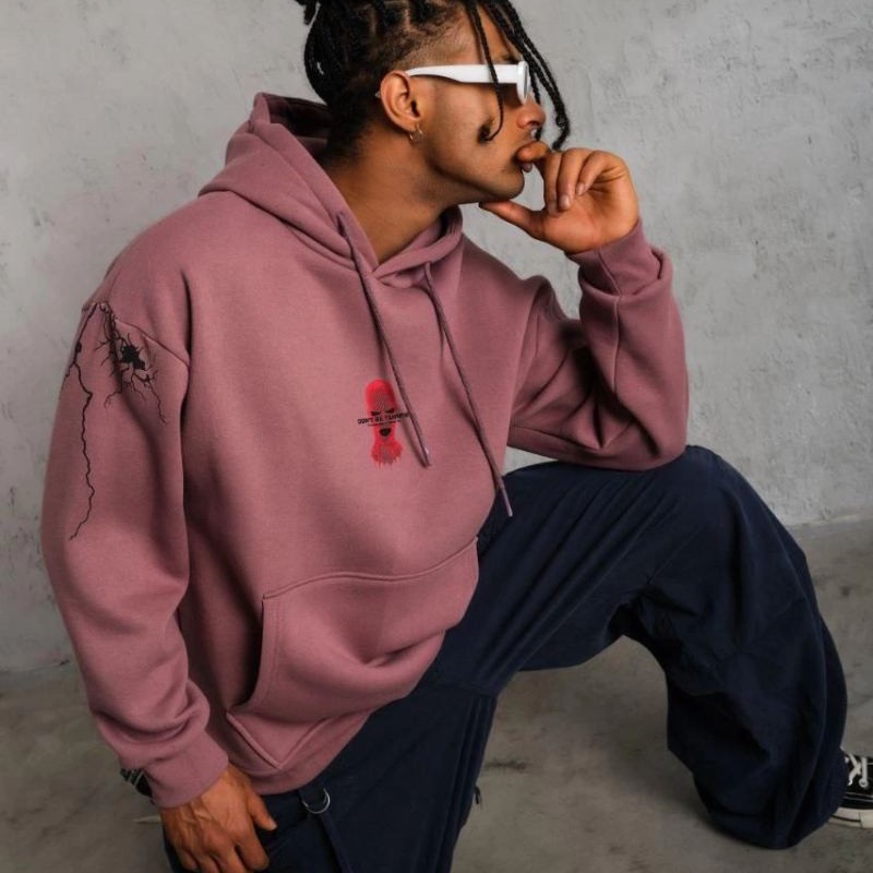 Erkek 3 İplik Pamuklu Kapüşonlu Baskılı Cepli Sweatshirt Hoodie - Gül Kurusu Erkek 3 İplik Pamuklu Kapüşonlu Baskılı Cepli Sweatshirt Hoodie - Gül Kurusu