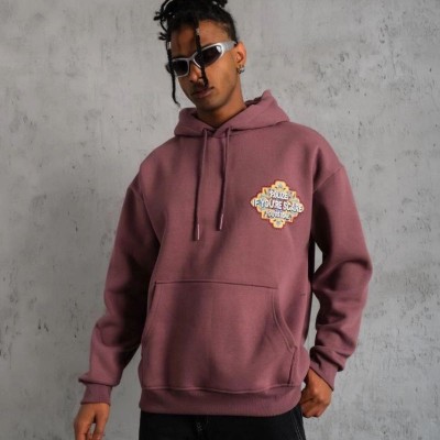 Erkek 3 İplik Pamuklu Kapüşonlu Baskılı Cepli Sweatshirt Hoodie - Gül Kurusu Erkek 3 İplik Pamuklu Kapüşonlu Baskılı Cepli Sweatshirt Hoodie - Gül Kurusu