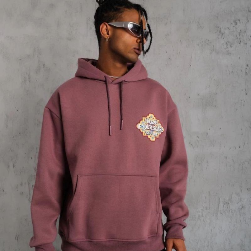 Erkek 3 İplik Pamuklu Kapüşonlu Baskılı Cepli Sweatshirt Hoodie - Gül Kurusu Erkek 3 İplik Pamuklu Kapüşonlu Baskılı Cepli Sweatshirt Hoodie - Gül Kurusu