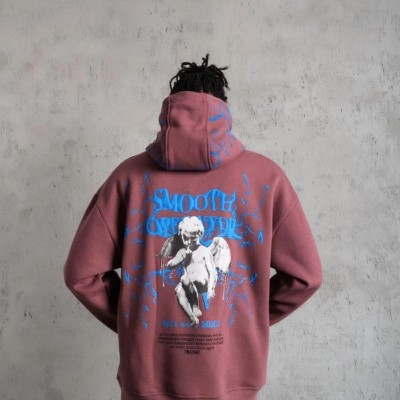 Erkek 3 İplik Pamuklu Kapüşonlu Baskılı Cepli Sweatshirt Hoodie - Gül Kurusu Erkek 3 İplik Pamuklu Kapüşonlu Baskılı Cepli Sweatshirt Hoodie - Gül Kurusu