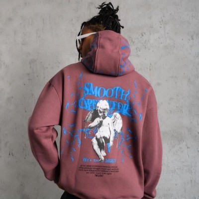 Erkek 3 İplik Pamuklu Kapüşonlu Baskılı Cepli Sweatshirt Hoodie - Gül Kurusu Erkek 3 İplik Pamuklu Kapüşonlu Baskılı Cepli Sweatshirt Hoodie - Gül Kurusu