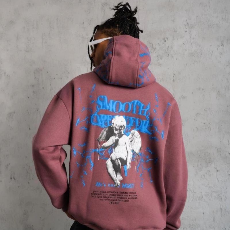 Erkek 3 İplik Pamuklu Kapüşonlu Baskılı Cepli Sweatshirt Hoodie - Gül Kurusu Erkek 3 İplik Pamuklu Kapüşonlu Baskılı Cepli Sweatshirt Hoodie - Gül Kurusu