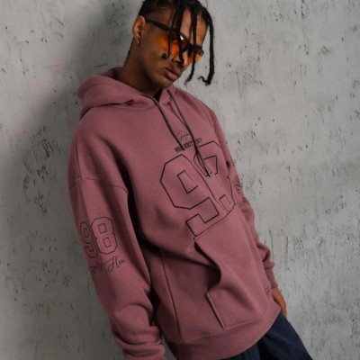 Erkek 3 İplik Pamuklu Kapüşonlu Baskılı Cepli Sweatshirt Hoodie - Gül Kurusu Erkek 3 İplik Pamuklu Kapüşonlu Baskılı Cepli Sweatshirt Hoodie - Gül Kurusu