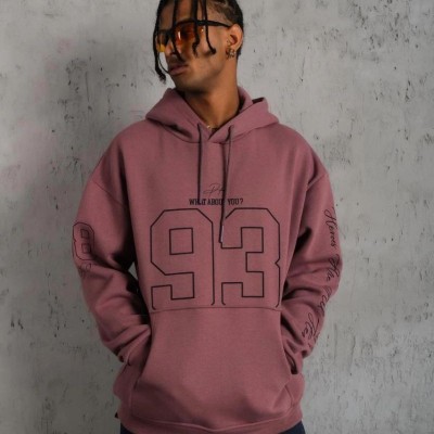 Erkek 3 İplik Pamuklu Kapüşonlu Baskılı Cepli Sweatshirt Hoodie - Gül Kurusu Erkek 3 İplik Pamuklu Kapüşonlu Baskılı Cepli Sweatshirt Hoodie - Gül Kurusu