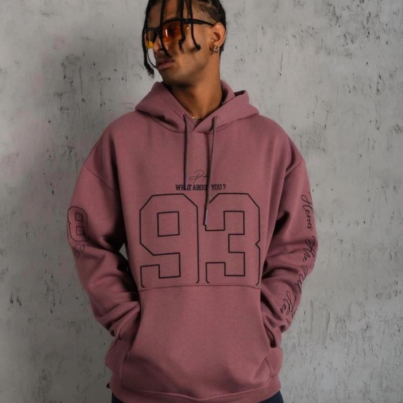 Erkek 3 İplik Pamuklu Kapüşonlu Baskılı Cepli Sweatshirt Hoodie - Gül Kurusu Erkek 3 İplik Pamuklu Kapüşonlu Baskılı Cepli Sweatshirt Hoodie - Gül Kurusu