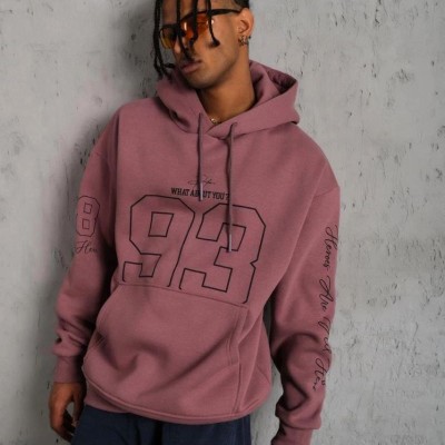 Erkek 3 İplik Pamuklu Kapüşonlu Baskılı Cepli Sweatshirt Hoodie - Gül Kurusu Erkek 3 İplik Pamuklu Kapüşonlu Baskılı Cepli Sweatshirt Hoodie - Gül Kurusu