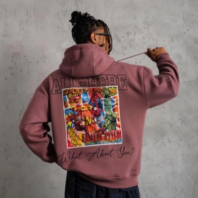 Erkek 3 İplik Pamuklu Kapüşonlu Baskılı Cepli Sweatshirt Hoodie - Gül Kurusu Erkek 3 İplik Pamuklu Kapüşonlu Baskılı Cepli Sweatshirt Hoodie - Gül Kurusu