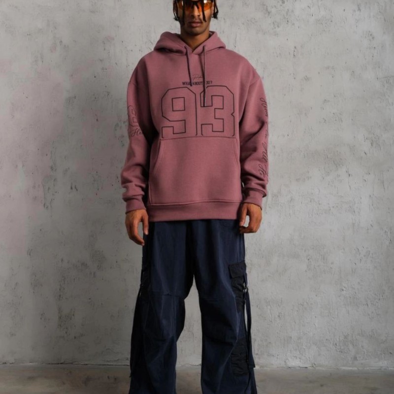 Erkek 3 İplik Pamuklu Kapüşonlu Baskılı Cepli Sweatshirt Hoodie - Gül Kurusu Erkek 3 İplik Pamuklu Kapüşonlu Baskılı Cepli Sweatshirt Hoodie - Gül Kurusu