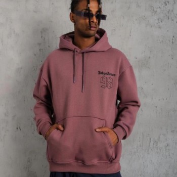 Erkek 3 İplik Pamuklu Kapüşonlu Baskılı Cepli Sweatshirt Hoodie - Gül Kurusu Erkek 3 İplik Pamuklu Kapüşonlu Baskılı Cepli Sweatshirt Hoodie - Gül Kurusu