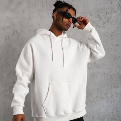 Erkek 3 İplik Pamuklu Kapüşonlu Cepli Düz Oversize Hoodie Sweatshirt - Beyaz Erkek 3 İplik Pamuklu Kapüşonlu Cepli Düz Oversize Hoodie Sweatshirt - Beyaz