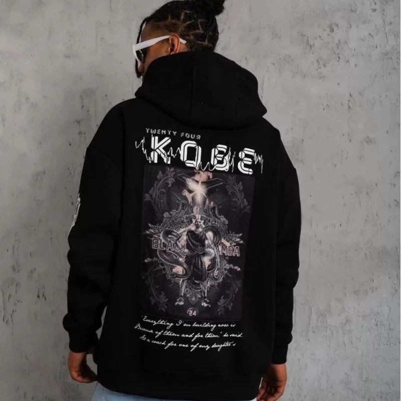 Erkek 3 İplik Pamuklu Kapüşonlu Kanguru Cepli Baskılı Oversize Hoodie Sweatshirt - Siyah Erkek 3 İplik Pamuklu Kapüşonlu Kanguru Cepli Baskılı Oversize Hoodie Sweatshirt - Siyah