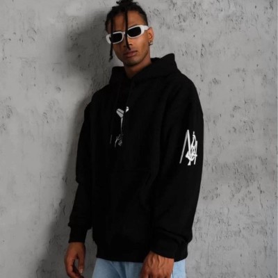 Erkek 3 İplik Pamuklu Kapüşonlu Kanguru Cepli Baskılı Oversize Hoodie Sweatshirt - Siyah Erkek 3 İplik Pamuklu Kapüşonlu Kanguru Cepli Baskılı Oversize Hoodie Sweatshirt - Siyah