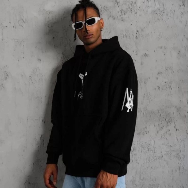 Erkek 3 İplik Pamuklu Kapüşonlu Kanguru Cepli Baskılı Oversize Hoodie Sweatshirt - Siyah Erkek 3 İplik Pamuklu Kapüşonlu Kanguru Cepli Baskılı Oversize Hoodie Sweatshirt - Siyah