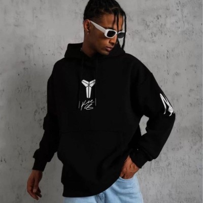 Erkek 3 İplik Pamuklu Kapüşonlu Kanguru Cepli Baskılı Oversize Hoodie Sweatshirt - Siyah Erkek 3 İplik Pamuklu Kapüşonlu Kanguru Cepli Baskılı Oversize Hoodie Sweatshirt - Siyah