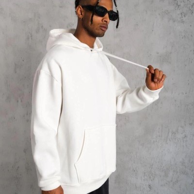 Erkek 3 İplik Pamuklu Kapüşonlu Kanguru Cepli Sweatshirt Hoodie - Beyaz Erkek 3 İplik Pamuklu Kapüşonlu Kanguru Cepli Sweatshirt Hoodie - Beyaz