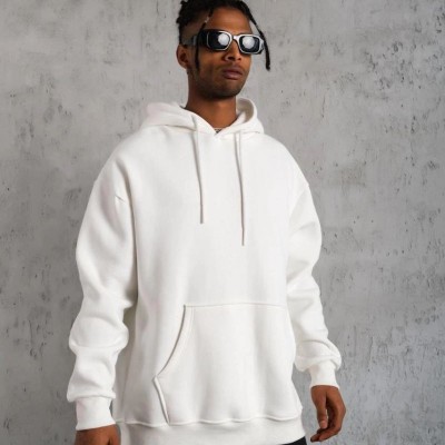 Erkek 3 İplik Pamuklu Kapüşonlu Kanguru Cepli Sweatshirt Hoodie - Beyaz Erkek 3 İplik Pamuklu Kapüşonlu Kanguru Cepli Sweatshirt Hoodie - Beyaz
