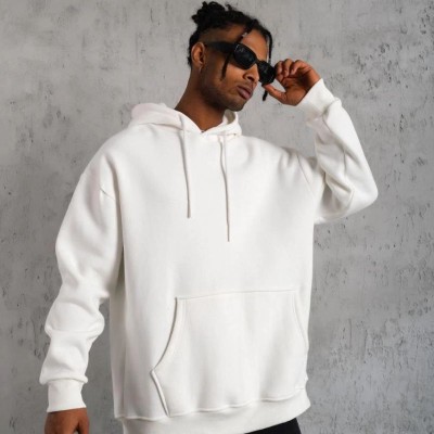 Erkek 3 İplik Pamuklu Kapüşonlu Kanguru Cepli Sweatshirt Hoodie - Beyaz Erkek 3 İplik Pamuklu Kapüşonlu Kanguru Cepli Sweatshirt Hoodie - Beyaz