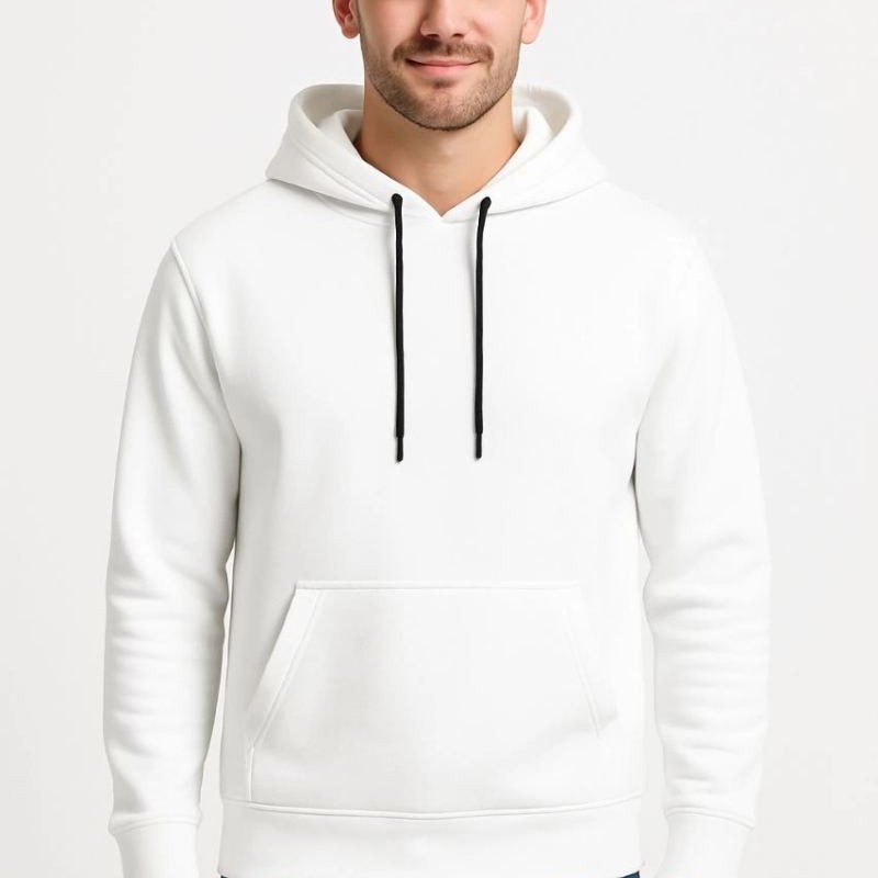 Erkek 3 İplik Pamuklu Kapüşonlu Kanguru Cepli SweatShirt hoodie - Beyaz Erkek 3 İplik Pamuklu Kapüşonlu Kanguru Cepli SweatShirt hoodie - Beyaz