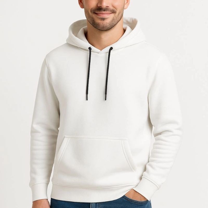 Erkek 3 İplik Pamuklu Kapüşonlu Kanguru Cepli SweatShirt hoodie - Beyaz Erkek 3 İplik Pamuklu Kapüşonlu Kanguru Cepli SweatShirt hoodie - Beyaz