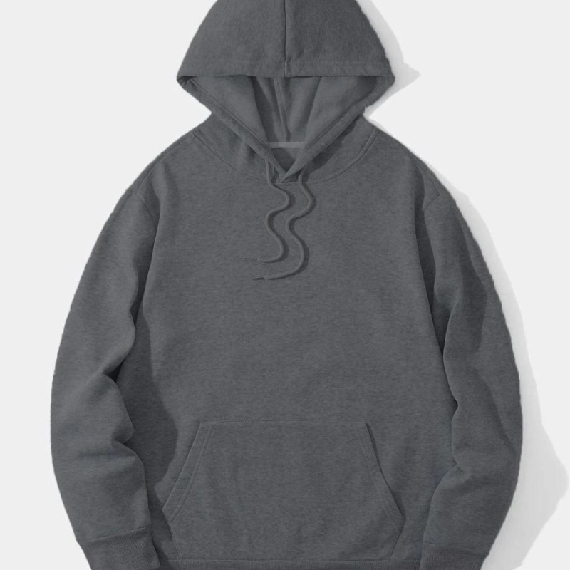 Erkek 3 İplik Pamuklu Kapüşonlu Kanguru Cepli Sweatshirt Hoodie - Füme Erkek 3 İplik Pamuklu Kapüşonlu Kanguru Cepli Sweatshirt Hoodie - Füme