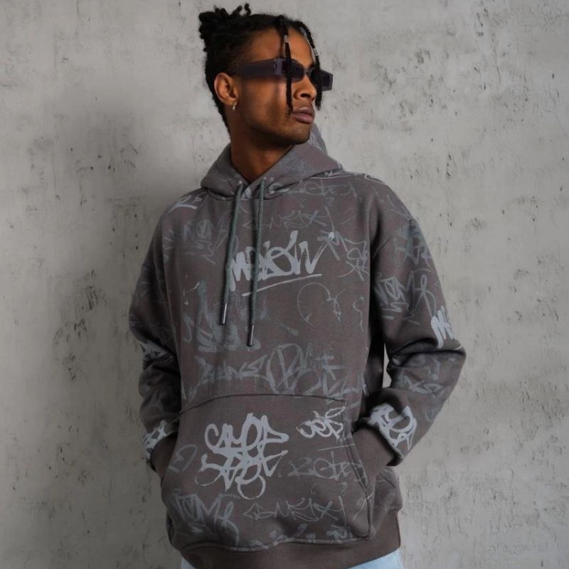 Erkek 3 İplik Pamuklu Kapüşonlu Kanguru Cepli Sweatshirt Hoodie - Gri Erkek 3 İplik Pamuklu Kapüşonlu Kanguru Cepli Sweatshirt Hoodie - Gri