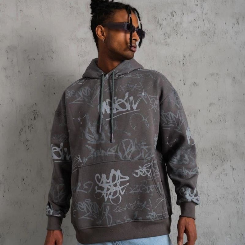Erkek 3 İplik Pamuklu Kapüşonlu Kanguru Cepli Sweatshirt Hoodie - Gri Erkek 3 İplik Pamuklu Kapüşonlu Kanguru Cepli Sweatshirt Hoodie - Gri