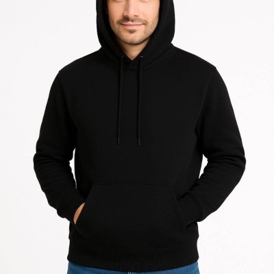Erkek 3 İplik Pamuklu Kapüşonlu Kanguru Cepli SweatShirt hoodie - Siyah Erkek 3 İplik Pamuklu Kapüşonlu Kanguru Cepli SweatShirt hoodie - Siyah