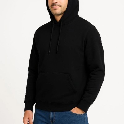 Erkek 3 İplik Pamuklu Kapüşonlu Kanguru Cepli SweatShirt hoodie - Siyah Erkek 3 İplik Pamuklu Kapüşonlu Kanguru Cepli SweatShirt hoodie - Siyah