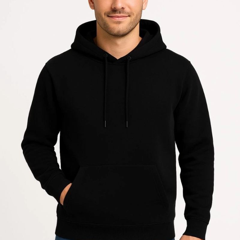 Erkek 3 İplik Pamuklu Kapüşonlu Kanguru Cepli SweatShirt hoodie - Siyah Erkek 3 İplik Pamuklu Kapüşonlu Kanguru Cepli SweatShirt hoodie - Siyah