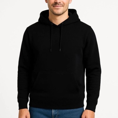 Erkek 3 İplik Pamuklu Kapüşonlu Kanguru Cepli SweatShirt hoodie - Siyah Erkek 3 İplik Pamuklu Kapüşonlu Kanguru Cepli SweatShirt hoodie - Siyah