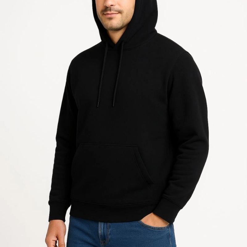 Erkek 3 İplik Pamuklu Kapüşonlu Kanguru Cepli SweatShirt hoodie - Siyah Erkek 3 İplik Pamuklu Kapüşonlu Kanguru Cepli SweatShirt hoodie - Siyah