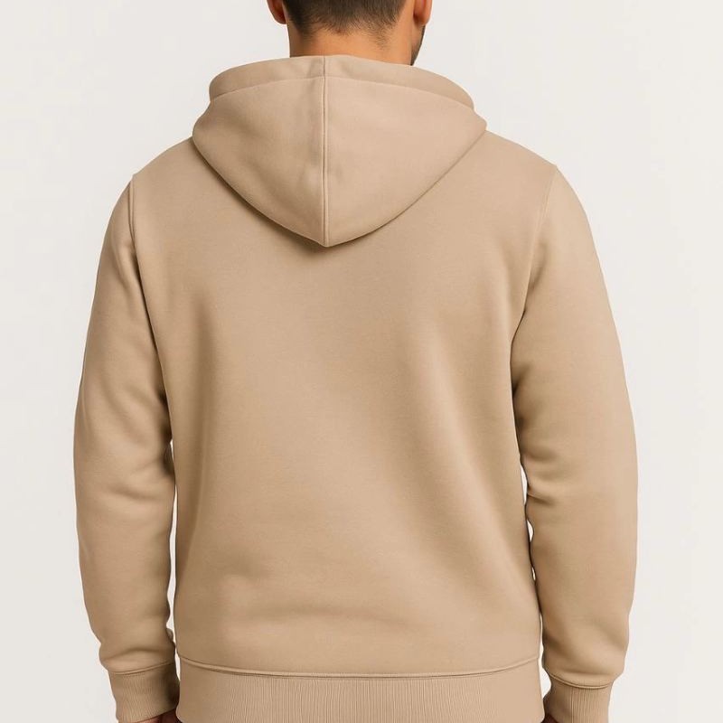 Erkek 3 İplik Pamuklu Kapüşonlu Tam Fermuarlı Cepli Hoodie Sweatshirt - Bej Erkek 3 İplik Pamuklu Kapüşonlu Tam Fermuarlı Cepli Hoodie Sweatshirt - Bej