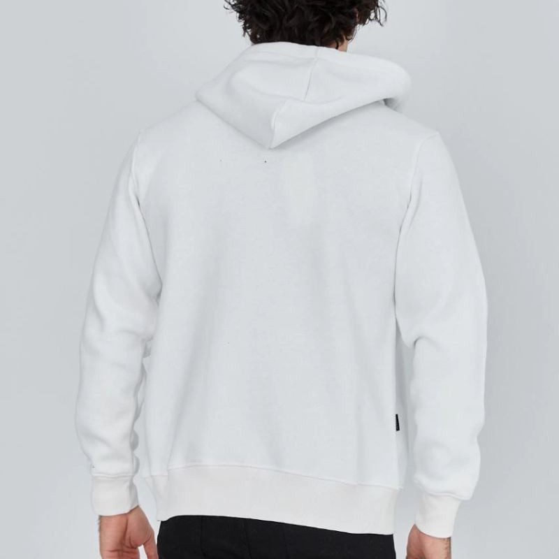 Erkek 3 İplik Pamuklu Kapüşonlu Tam Fermuarlı Cepli Hoodie Sweatshirt - Beyaz Erkek 3 İplik Pamuklu Kapüşonlu Tam Fermuarlı Cepli Hoodie Sweatshirt - Beyaz