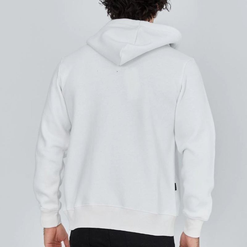 Erkek 3 İplik Pamuklu Kapüşonlu Tam Fermuarlı Cepli Hoodie Sweatshirt - Beyaz Erkek 3 İplik Pamuklu Kapüşonlu Tam Fermuarlı Cepli Hoodie Sweatshirt - Beyaz