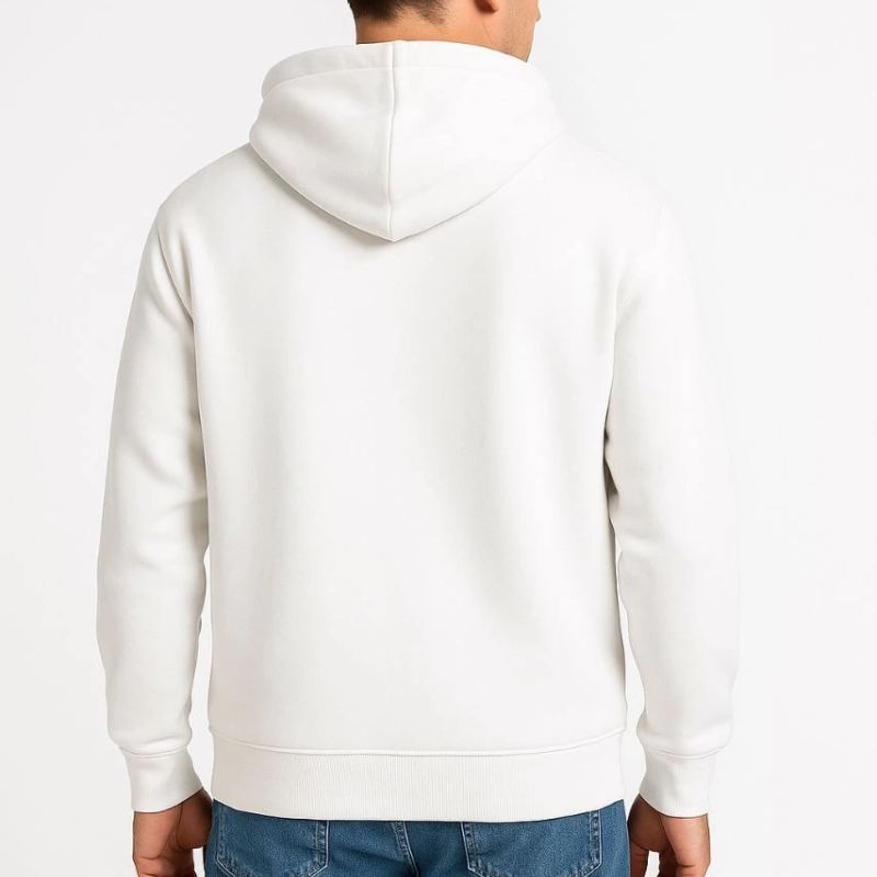 Erkek 3 İplik Pamuklu Kapüşonlu Tam Fermuarlı Cepli Hoodie Sweatshirt - Beyaz Erkek 3 İplik Pamuklu Kapüşonlu Tam Fermuarlı Cepli Hoodie Sweatshirt - Beyaz