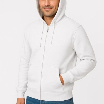Erkek 3 İplik Pamuklu Kapüşonlu Tam Fermuarlı Cepli Hoodie Sweatshirt - Beyaz Erkek 3 İplik Pamuklu Kapüşonlu Tam Fermuarlı Cepli Hoodie Sweatshirt - Beyaz