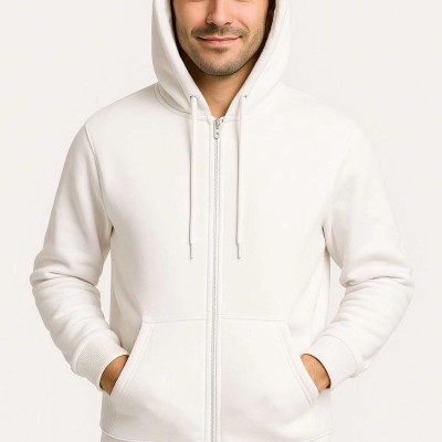 Erkek 3 İplik Pamuklu Kapüşonlu Tam Fermuarlı Cepli Hoodie Sweatshirt - Beyaz Erkek 3 İplik Pamuklu Kapüşonlu Tam Fermuarlı Cepli Hoodie Sweatshirt - Beyaz