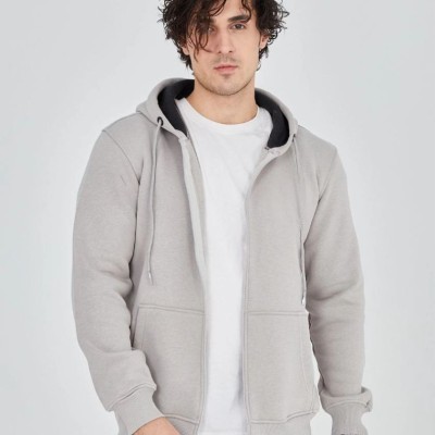 Erkek 3 İplik Pamuklu Kapüşonlu Tam Fermuarlı Cepli Hoodie Sweatshirt - Boyalı Gri Erkek 3 İplik Pamuklu Kapüşonlu Tam Fermuarlı Cepli Hoodie Sweatshirt - Boyalı Gri