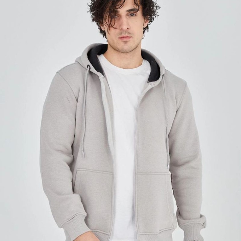 Erkek 3 İplik Pamuklu Kapüşonlu Tam Fermuarlı Cepli Hoodie Sweatshirt - Boyalı Gri Erkek 3 İplik Pamuklu Kapüşonlu Tam Fermuarlı Cepli Hoodie Sweatshirt - Boyalı Gri