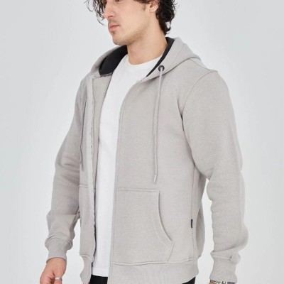 Erkek 3 İplik Pamuklu Kapüşonlu Tam Fermuarlı Cepli Hoodie Sweatshirt - Boyalı Gri Erkek 3 İplik Pamuklu Kapüşonlu Tam Fermuarlı Cepli Hoodie Sweatshirt - Boyalı Gri