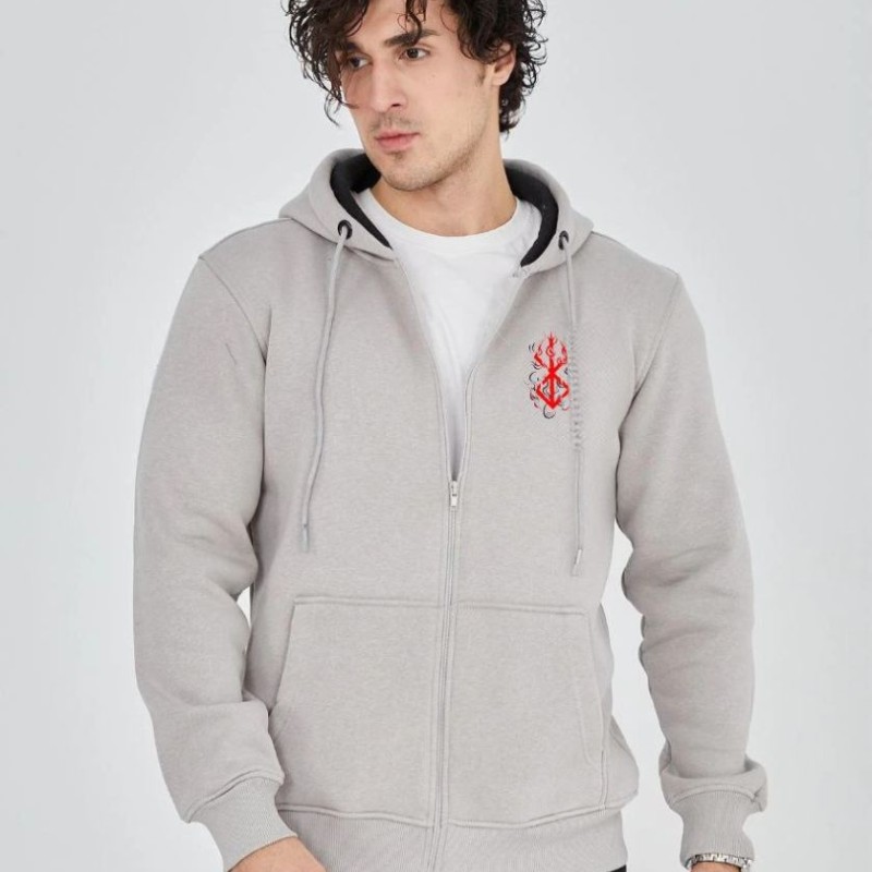 Erkek 3 İplik Pamuklu Kapüşonlu Tam Fermuarlı Cepli Hoodie Sweatshirt - Boyalı Gri Erkek 3 İplik Pamuklu Kapüşonlu Tam Fermuarlı Cepli Hoodie Sweatshirt - Boyalı Gri