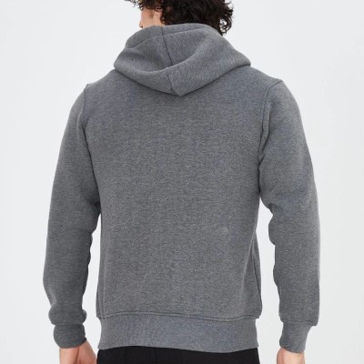 Erkek 3 İplik Pamuklu Kapüşonlu Tam Fermuarlı Cepli Hoodie Sweatshirt - Füme Erkek 3 İplik Pamuklu Kapüşonlu Tam Fermuarlı Cepli Hoodie Sweatshirt - Füme