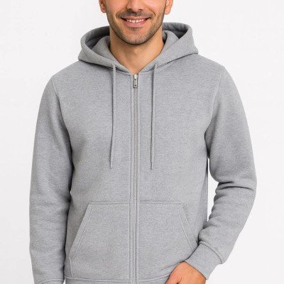 Erkek 3 İplik Pamuklu Kapüşonlu Tam Fermuarlı Cepli Hoodie Sweatshirt - Gri Erkek 3 İplik Pamuklu Kapüşonlu Tam Fermuarlı Cepli Hoodie Sweatshirt - Gri