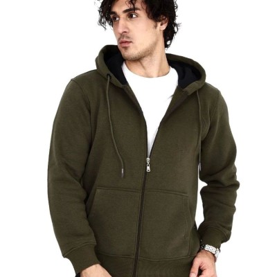 Erkek 3 İplik Pamuklu Kapüşonlu Tam Fermuarlı Cepli Hoodie Sweatshirt - Haki Erkek 3 İplik Pamuklu Kapüşonlu Tam Fermuarlı Cepli Hoodie Sweatshirt - Haki