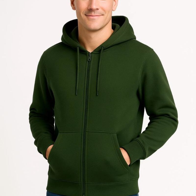 Erkek 3 İplik Pamuklu Kapüşonlu Tam Fermuarlı Cepli Hoodie Sweatshirt - Haki Erkek 3 İplik Pamuklu Kapüşonlu Tam Fermuarlı Cepli Hoodie Sweatshirt - Haki